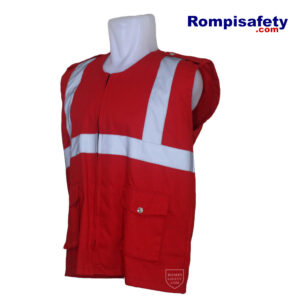 Jual Rompi Safety Drill Merah Dua Kantong-2