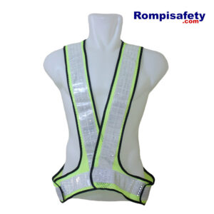 Jual Rompi Safety Jaring V Hijau Kekuningan Lime Pita Reflektif Putih