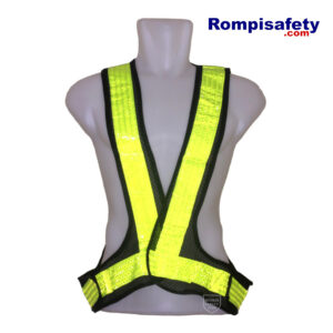 Jual Rompi Safety Jaring V Hitam Pita Reflektif Hijau Kekuningan Lime